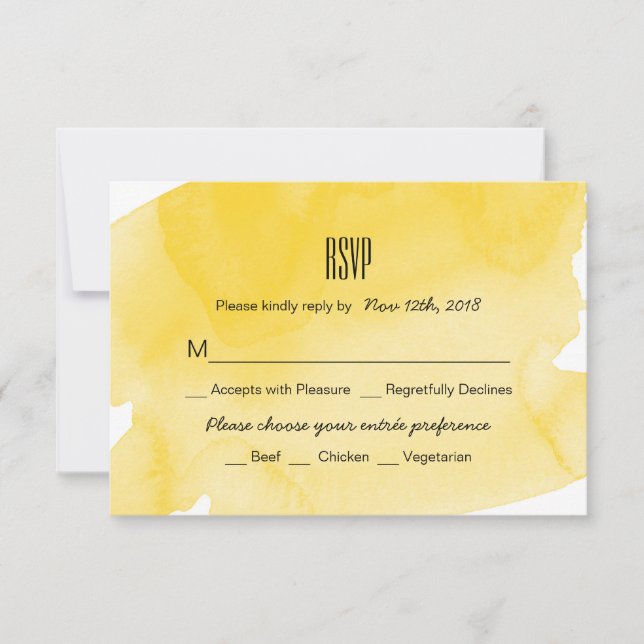 Yellow Watercolor Wash Wedding RSVP Card Karte (Vorderseite)