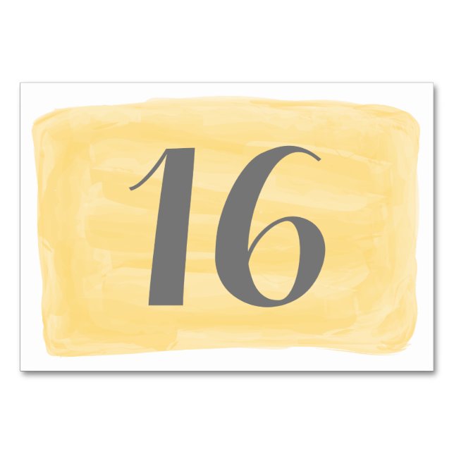 Yellow Watercolor Wedding Table Card Tischnummer (Vorderseite)