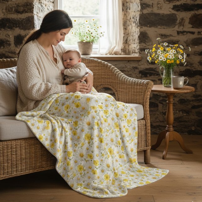 Yellow Watercolor Wildflower Pattern  Fleecedecke (Von Creator hochgeladen)