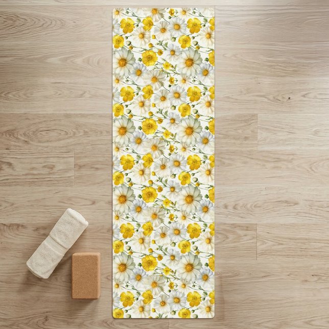Yellow Watercolor Wildflower Pattern  Yogamatte (Von Creator hochgeladen)