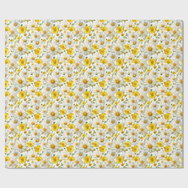 Yellow Watercolor Wildflowers Pattern  Geschenkpapier (Flach)