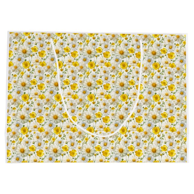 Yellow Watercolor Wildflowers Pattern  Große Geschenktüte (Rückseite)
