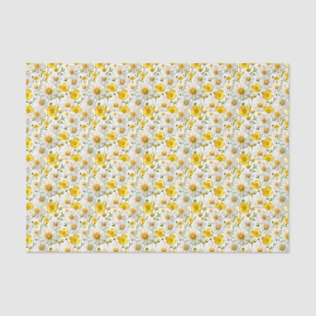 Yellow Watercolor Wildflowers Pattern  Seidenpapier (Vorderseite)