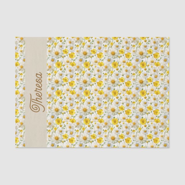 Yellow Watercolor Wildflowers Pattern  Seidenpapier (Vorderseite)