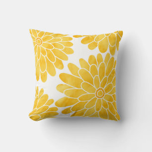 Yellow Watercolor Zinnias Kissen