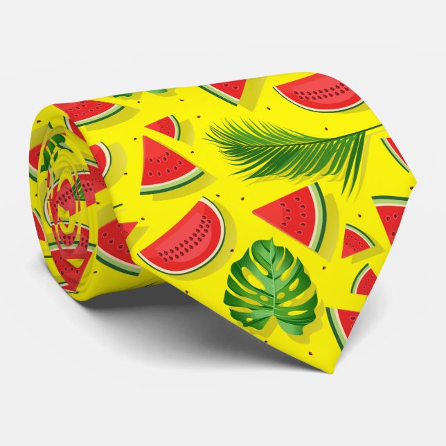 Yellow Watermelon Leaf Neck Tie Krawatte (Gerollt)