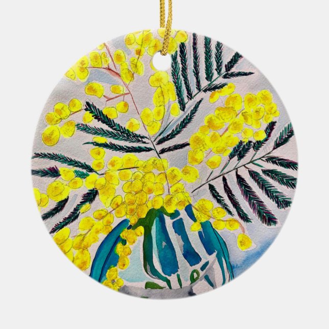 Yellow Wattle, australische Blume Keramik Ornament (Vorne)