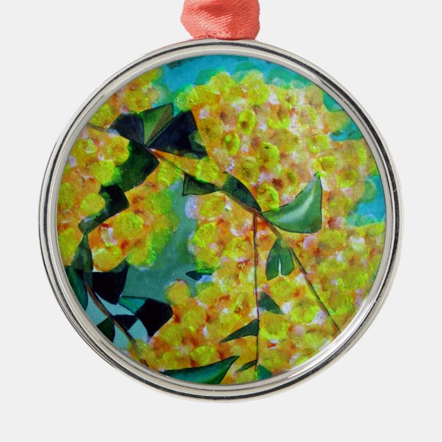 Yellow Wattle, australische Blume Silbernes Ornament (Vorne)