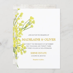 Yellow Wattle Botanical Rustic Wood Modern Wedding Einladung