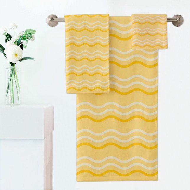 Yellow Wave Pattern Towel Badhandtuch Set (Von Creator hochgeladen)