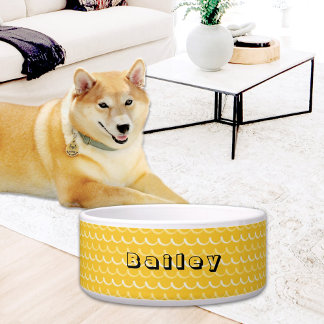 Yellow Waves Pattern Ceramic Pet Bowl Napf