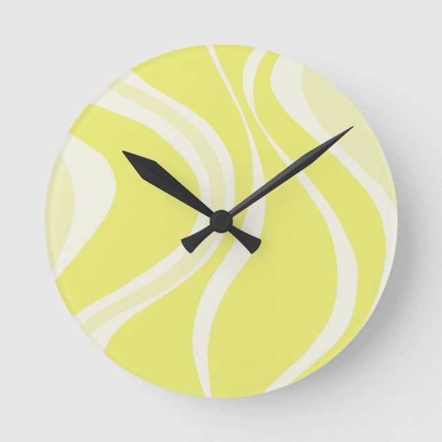 Yellow Waves Wall Clock Runde Wanduhr (Vorderseite)