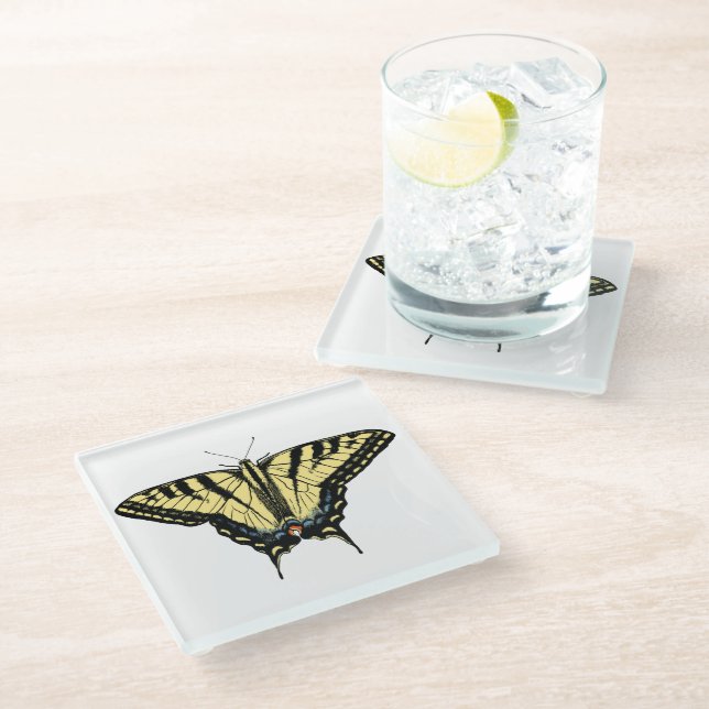 Yellow Western Swallowtail Butterfly Customizeable Glasuntersetzer (Schrägansicht)