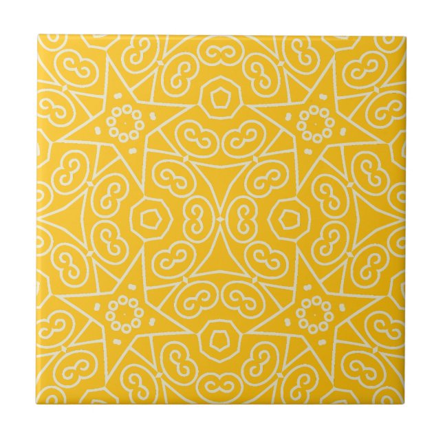 Yellow & White Abstract Geometric Pattern  Fliese (Vorderseite)