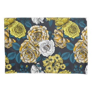 Yellow, White and Bi-Color Rosa with Blue Leaves Kissenbezug