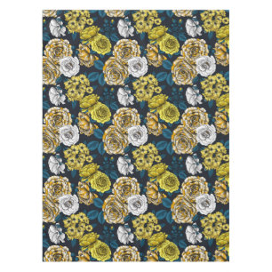 Yellow, White and Bi-Color Rosa with Blue Leaves Tischdecke