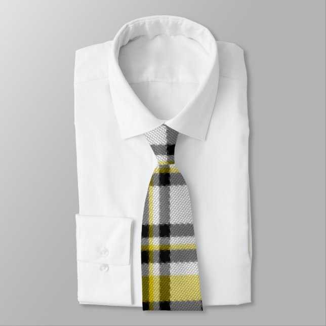 Yellow White and Black Pläd Tie Krawatte (Gebunden)