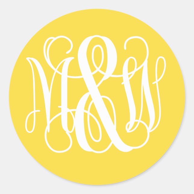 Yellow White B&G Vine Script Monogram DIG BG Runder Aufkleber (Vorderseite)