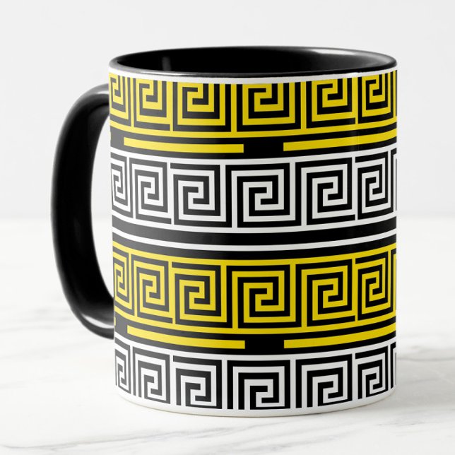 Yellow White Black Greek Key Fret Pattern Design  Tasse (Von Creator hochgeladen)