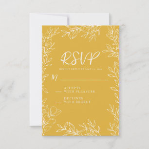 Yellow White Botanical Line Art Wedding RSVP Karte