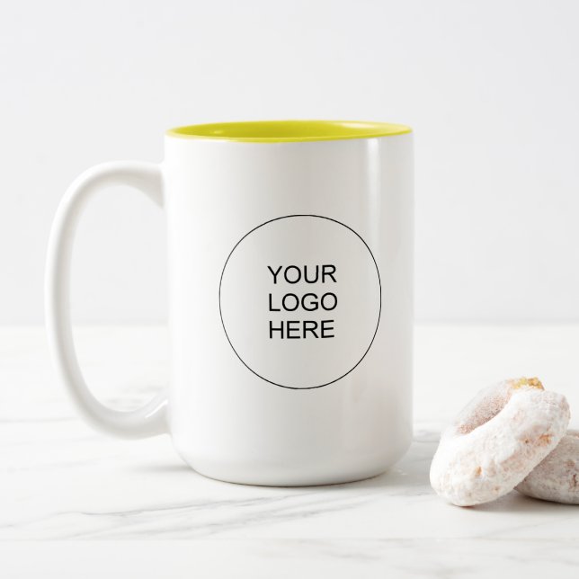 Yellow & White Business Logo Promotional Brand Zweifarbige Tasse (Mit Donut)
