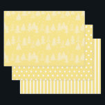 Yellow White Christmas Trees Polka Dots Strip Geschenkpapier Set<br><div class="desc">Drei Blatt Gelb-und Weiß Weihnachtsverpackungspapier Set. Blatt 1 ist gelb und mit weißen Weihnachtsbäumen bedeckt. Blatt 2 ist ein koordinierendes Gelb mit weißem Polka Punkt Muster,  und Blatt 3 ist gelb mit weißem Streifen Muster. Kontaktieren Sie uns für Hilfe bei der Anpassung oder um passende oder koordinierende Produkte anzufordern.</div>