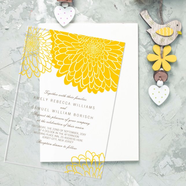 Yellow White Chrysanthemum Stylish Simple Wedding Acryleinladungen (Von Creator hochgeladen)