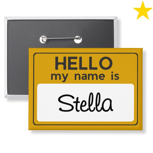 Yellow White Custom Name Hello My Name Is Button (Von Creator hochgeladen)