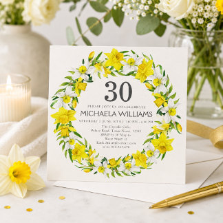 Yellow White Daffodils Wreath 30. Geburtstag Einladung