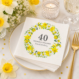 Yellow White Daffodils Wreath 40. Geburtstag Party Serviette
