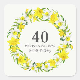 Yellow White Daffodils Wreath 40. Geburtstag Quadratischer Aufkleber