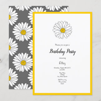Yellow White Daisy Gray Yellow White Daisy Pattern Einladung