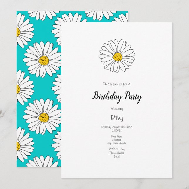 Yellow White Daisy Yellow Türkise Daisy Pattern Einladung (Vorne/Hinten)