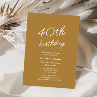 Yellow & white elegant calligraphic 40th Birthday Einladung