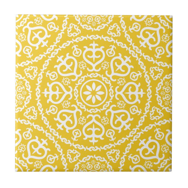 Yellow &white elegant intricate geometric pattern fliese (Vorderseite)
