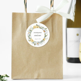 Yellow White Florals Wedding Runder Aufkleber