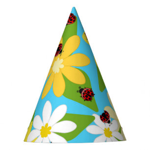 Yellow White Flowers Red Ladybug Beetle Partyhütchen