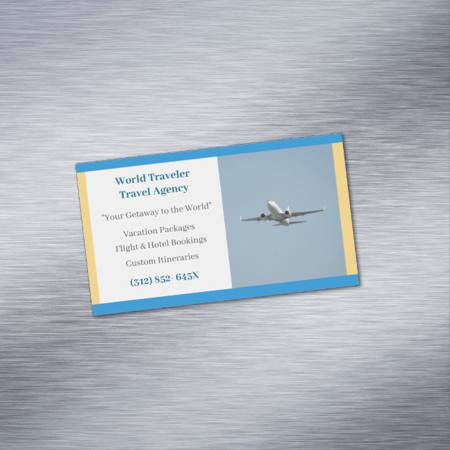 Yellow White Flugzeug Agent Airplane Travel Agency Magnetische Visitenkarte (Beispiel)