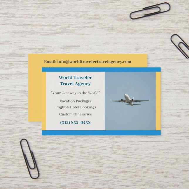 Yellow White Flugzeug Agent Airplane Travel Agency Visitenkarte (Vorderseite/Rückseite Beispiel)