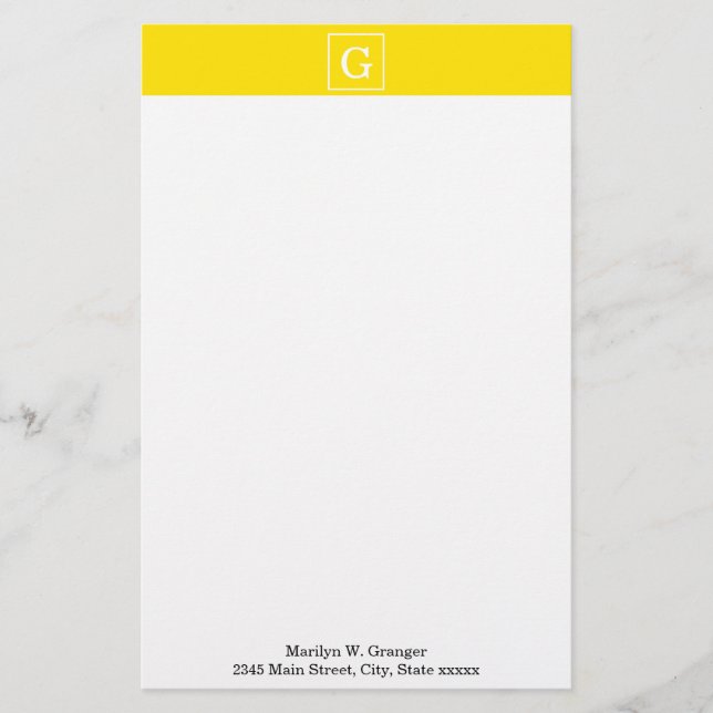 Yellow White Framed Initial Monogram Briefpapier (Vorderseite)