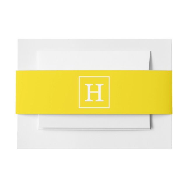 Yellow White Framed Initial Monogram Einladungsbanderole (Vorderseite Beispiel)