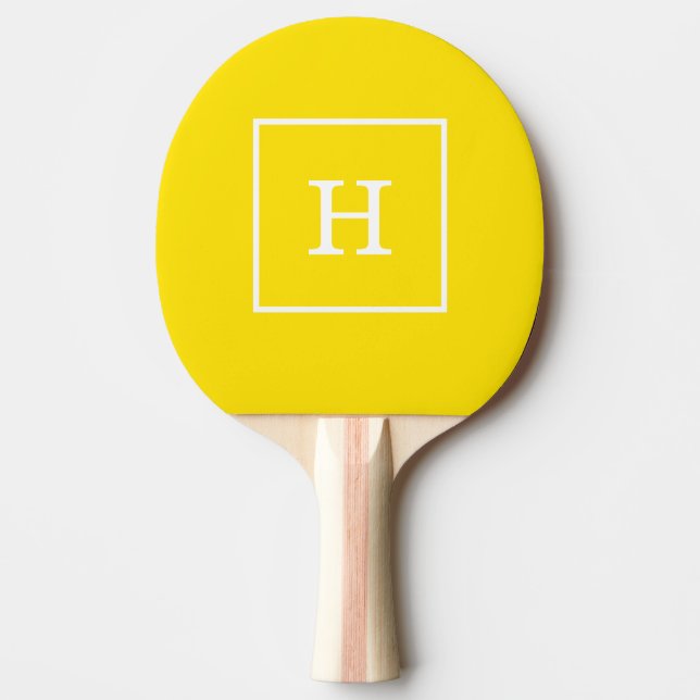 Yellow White Framed Initial Monogram Tischtennis Schläger (Vorderseite)