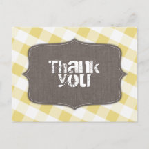 Yellow & White Gingham Leinwand Danke Postcards