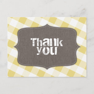 Yellow & White Gingham Leinwand Danke Postcards Postkarte