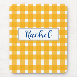 Yellow White Gingham Personalisiert Mousepad