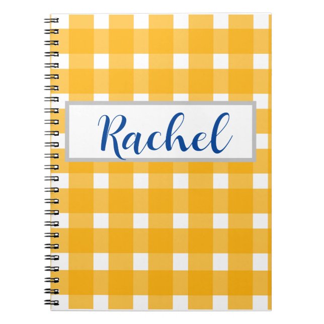 Yellow White Gingham Personalisiert Notizblock (Vorderseite)
