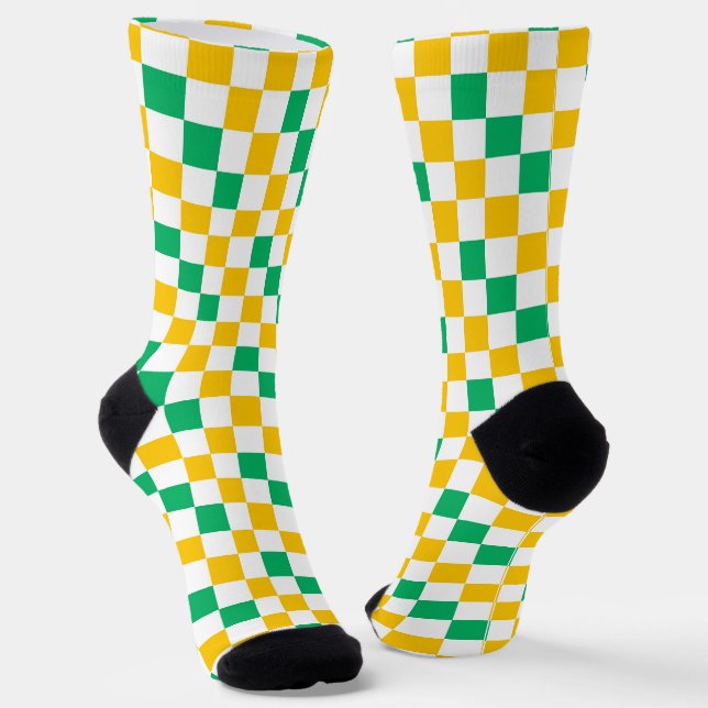 Yellow White Green Checkered Design  Socken (Gewinkelt)