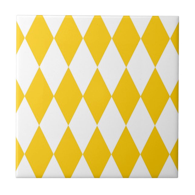 Yellow White Harlequin Diamonds Schachbretts Desig Fliese (Vorderseite)