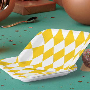Yellow White Harlequin Diamonds Schachbretts Desig Pappteller