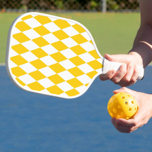 Yellow White Harlequin Diamonds Schachbretts Desig Pickleball Schläger
